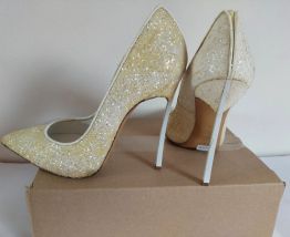 235C* Casadei Blade - sexy shoes dorées paillettes 38