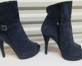 212B* L'Estrosa - superbes boots bleus ouverts cuir (39)