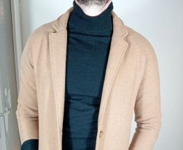 Beau manteau long homme manches mi longues beige taille S