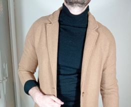 Beau manteau long homme manches mi longues beige taille S