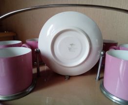 Service à café rose avec plateau - Porcelaine de Bohème