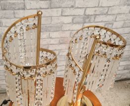 paire de chevet a pampilles verre et cristal 1970 a 80  chro