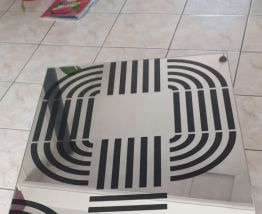 Belle table basse de salon vintage  70 1970  cercles miroir 