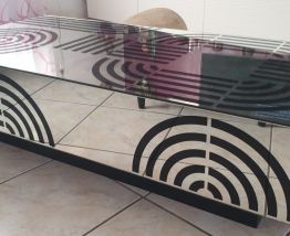 Belle table basse de salon vintage  70 1970  cercles miroir 
