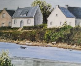 Tableau peinture à l' huile bord de mer breton