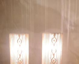 paire de lampe bois conique scandinave abat jour cordon tres