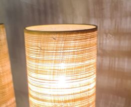 paire de lampe bois scandinave abat jour paille 41x15