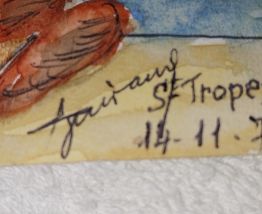 Aquarelle sur papier St Tropez Cote d'Azur 1977 signé à enca