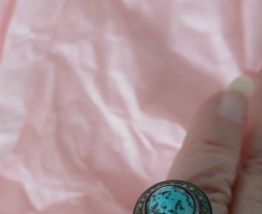 Bague ancienne argent et turquoise véritable bordure facette