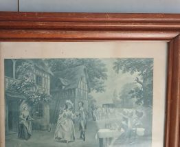 Cadre bois vernis avec verre et gravure couleur