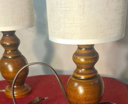 Paire de lampe bois scandinave abat jour en lin 40x12 elec o