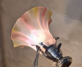 lampe de marine bronze nickelé art nouveau, tulipe opaline t