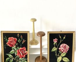 Paire 2 cadres canevas fleurs roses