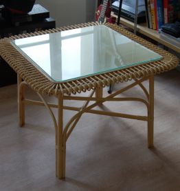 Table basse &amp; Paire de fauteuils en Rotin 70's