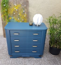 Commode vintage art déco bleu métal doré 