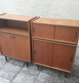 Bibliothèque moderniste bois vintage bar