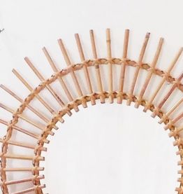 Grand miroir soleil rotin années 60