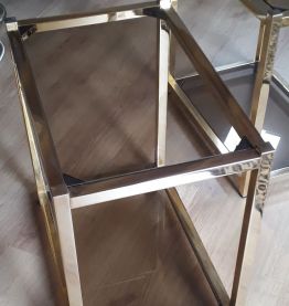 table verre fume et or bout canape  70s