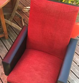 Canapé fauteuil vintage années 50/60 velours rouge Skaï noir