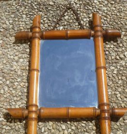 Miroir ancien en bois, sculpté façon bambou , vintage