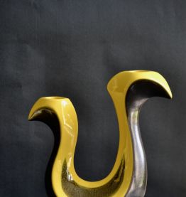 Paire de bougeoirs céramique vernis 1960