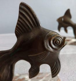 serre-livres poissons bronze et marbre art déco