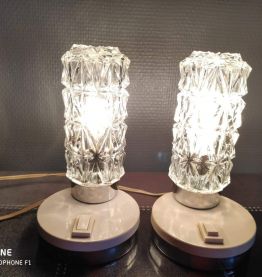 lampes de chevet vintage en verre et métal des années 70