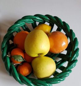 coupe à fruits vintage en céramique tressée verte années 50