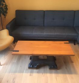 Table basse industrielle fonte et bois