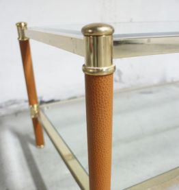 Table basse vintage LANCEL verre &amp; cuir metal doré 