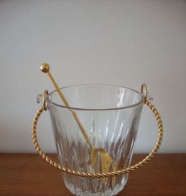 SEAU A GLACE ET SA CUILLERE METAL DORE