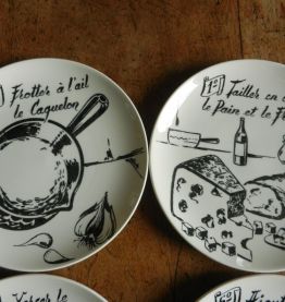 service à fondue vintage Giens noir et blanc