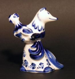 Femme Renard et Poule GZHEL / Porcelaine de GJEL