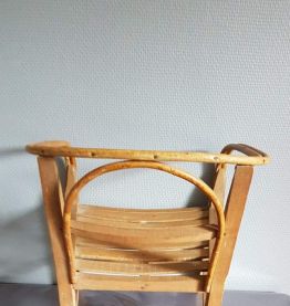 fauteuil enfant bois et rotin vintage années 50