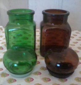vintage années 1970 Pots en verre translucide coloris vert e