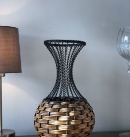 Vase en osier et métal - Vintage
