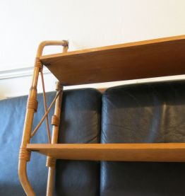 Grande étagère murale double modulable rotin &amp; bois 50s 60s