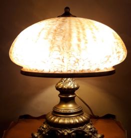 Lampe Art Deco Bronze Doré Pate De verre