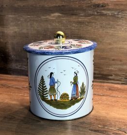 Boîte métallique ronde  motif faïence HB HENRIOT QUIMPER