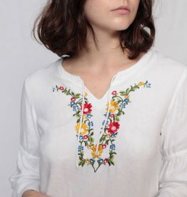 Blouse coton bohème 70’s broderie fleurie taille 36