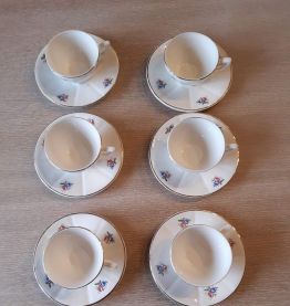 6 anciennes tasses et leurs sous tasses, vintage 1920, shabb
