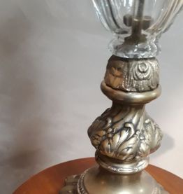tres grand lampe pied bronze et verre 