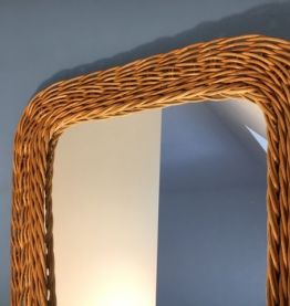 Miroir rétroviseur osier vintage 65cm x 43cm  
