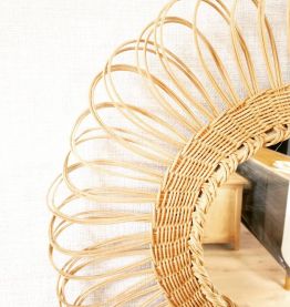 Miroir soleil vintage en osier 