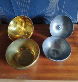 bonbonnières pomme et poire en étain et laiton