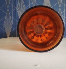 vase en verre épais plissé vintage orange