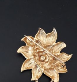 Broche tournesol vintage en métal doré 