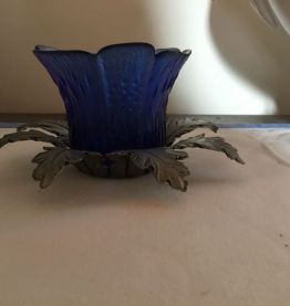 Bougeoir en étain et verre