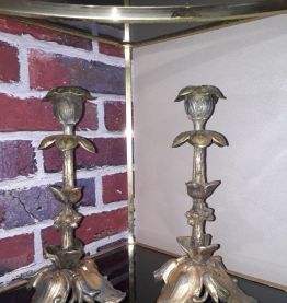   paire de bougeoir en bronze et regule 1900 art nouveau    