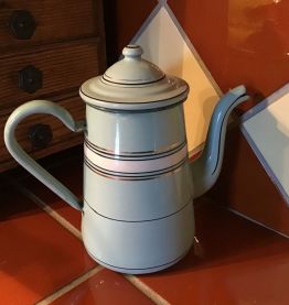 BELLE CAFETIÈRE ÉMAILLÉE  VERTE À RAYURES 